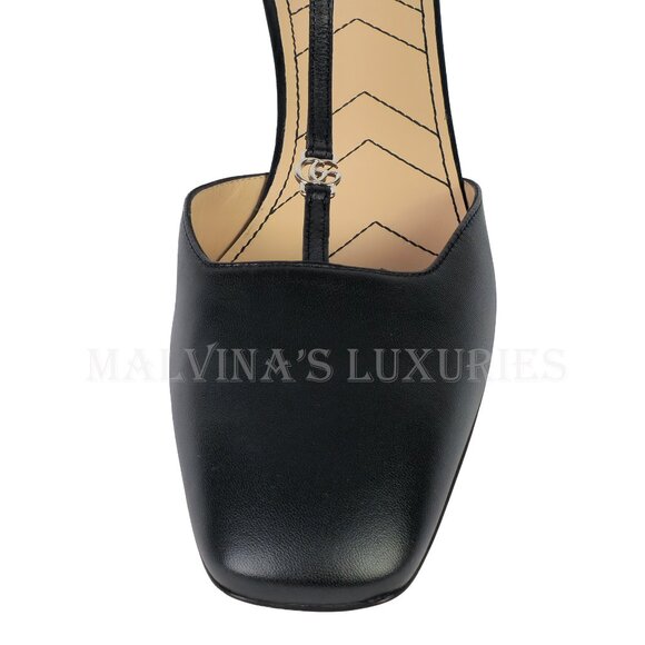 GUCCI SHOES T-STRAP BLACK LEATHER DOUBLE G LOGO SLINGBACK PUMPS sz 40.5 10.5 - Picture 8 of 15
